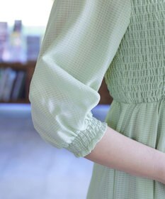 Tiaclasse 【洗える】シャーリングパフスリーブシアーワンピース