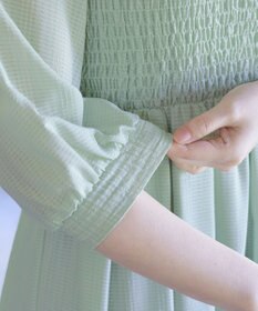 Tiaclasse 【洗える】シャーリングパフスリーブシアーワンピース