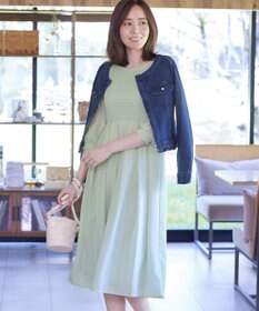 Tiaclasse 【洗える】シャーリングパフスリーブシアーワンピース