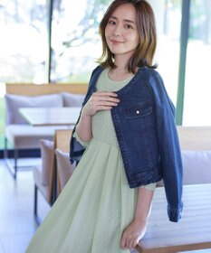 Tiaclasse 【洗える】シャーリングパフスリーブシアーワンピース