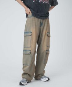WEGO ヴィンテージウォッシュデニムカーブカーゴパンツ