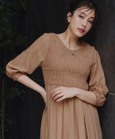 Tiaclasse 【洗える】シャーリングパフスリーブシアーワンピース