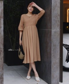 Tiaclasse 【洗える】シャーリングパフスリーブシアーワンピース