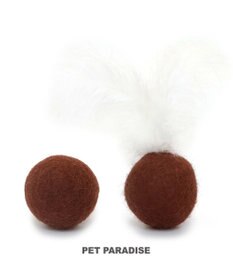 PET PARADISE 猫 おもちゃ 音が鳴る ボール 鈴入り 羊毛ボール 【２種セット】 羽付 羽無