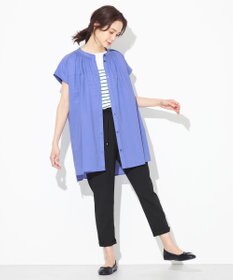 ANY 【洗える】シャーリングチュニック ブラウス