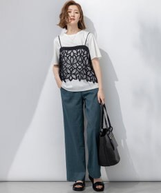 23区 【好評につき新色追加/汗じみ防止】エンブロイダリージャージー レースキャミソール付き カットソー