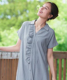 Tiaclasse L 【洗える】ストライプフリルシャツワンピース