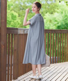 Tiaclasse L 【洗える】ストライプフリルシャツワンピース