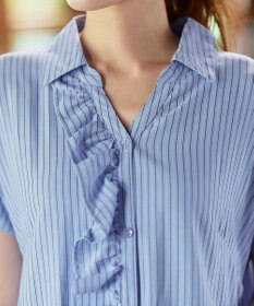 Tiaclasse L 【洗える】ストライプフリルシャツワンピース