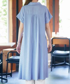 Tiaclasse L 【洗える】ストライプフリルシャツワンピース