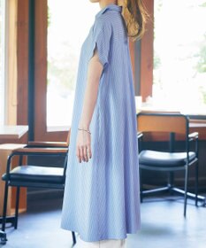 Tiaclasse L 【洗える】ストライプフリルシャツワンピース