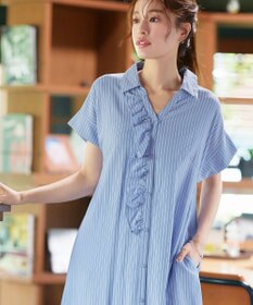 Tiaclasse L 【洗える】ストライプフリルシャツワンピース