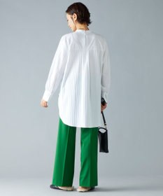 自由区 【洗える】ストレッチシャーティングスタンドカラーストライプ ブラウス