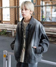WEGO 【ユニセックス着用ITEM/MLサイズ展開】ヴィンテージライクBIGデニムジャケット