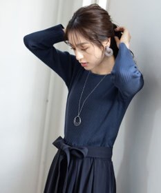 Tiaclasse 【洗える】異素材を組み合わせたミモレ丈リブコンビワンピース