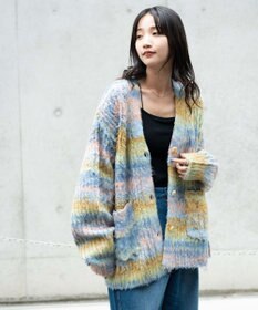 WEGO マルチボーダーブラッシュニットカーデ