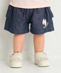 MIKI HOUSE HOT BISCUITS 【80-120cm】 先染めデニム バックフリル キュロットパンツ