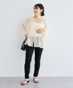 Green Parks Ｖネックフリルシアープリーツブラウス