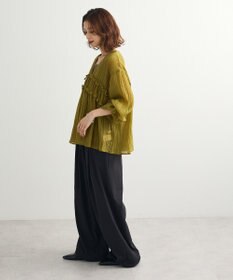 Green Parks Ｖネックフリルシアープリーツブラウス