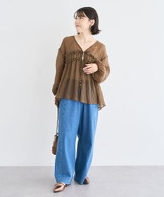 Green Parks Ｖネックフリルシアープリーツブラウス