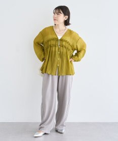 Green Parks Ｖネックフリルシアープリーツブラウス