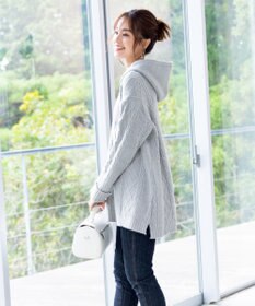 Tiaclasse 【洗える】アラン柄ニットパーカーチュニック