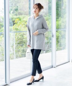 Tiaclasse 【洗える】アラン柄ニットパーカーチュニック