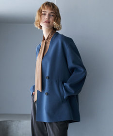 ICB WoolRever ノーカラーショートコート ブルーグレー系