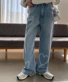 WEGO スプレーペイントストレートデニムパンツ