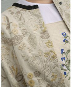 muuc 筆記帳刺繍ヨーク切り替えワンピース〈国産・muucオリジナル総柄刺繍〉〈オーガニック綿〉〈前開き・羽織にも〉〈3シーズン春夏秋〉