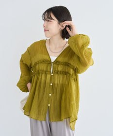 Green Parks Ｖネックフリルシアープリーツブラウス