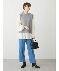 Green Parks とろみ布帛ドッキングニットチュニック