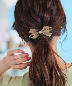 Tiaclasse 【2TYPE/ゴム＆クリップ】レザーリボンヘアアクセサリー