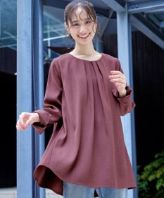 Tiaclasse L 【洗える】フロントタックバックギャザーフレアチュニックブラウス