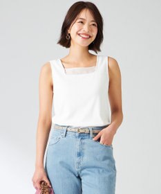 ANY SIS 【洗える】シアーコンビスクエアネック タンクトップ