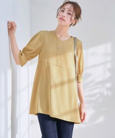 Tiaclasse L 【洗える】パフスリーブ切替フレアチュニック