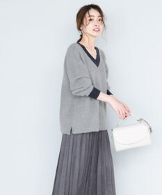 Tiaclasse 【洗える】表情豊かなメランジニットVネックトップス