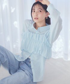 earth music&ecology ＳＥＴ２点起毛ストライプシャツ＋バルーンビスチェ