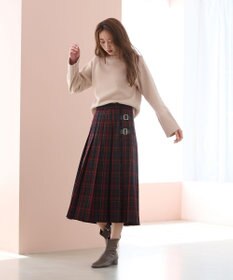 ANY L 【手洗い/ウエストゴム】チェック柄フリンジプリーツスカート