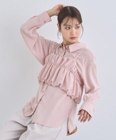 earth music&ecology ＳＥＴ２点起毛ストライプシャツ＋バルーンビスチェ