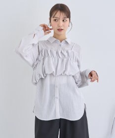 earth music&ecology ＳＥＴ２点起毛ストライプシャツ＋バルーンビスチェ