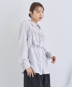 earth music&ecology ＳＥＴ２点起毛ストライプシャツ＋バルーンビスチェ