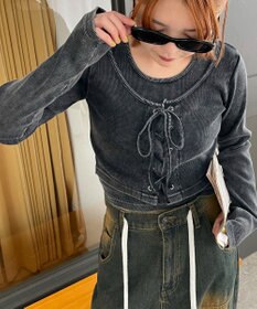 WEGO ヴィンテージライクレースアップトップス