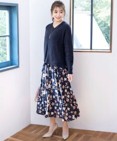 Tiaclasse L 【洗える】Vネック起毛ニットトップス