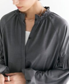 #Newans 【洗濯機可/しわになりにくい】シャーリングネック ボリュームスリーブブラウス