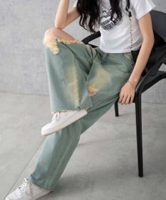 WEGO ヴィンテージウォッシュダメージデニムパンツ