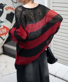 WEGO ボーダーモヘアタッチメッシュニットプルオーバー