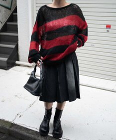 WEGO ボーダーモヘアタッチメッシュニットプルオーバー