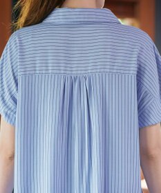 Tiaclasse L 【洗える】ストライプフリルシャツワンピース