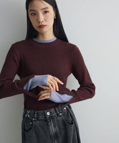 Green Parks ダブルカフスモックネック配色ニット